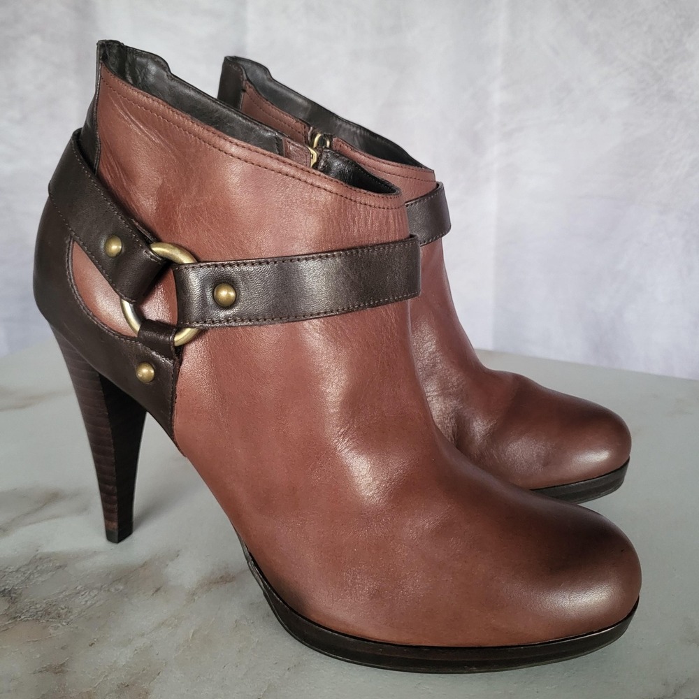 Cole Haan Harness Booties Womens Size 10.5 B Brown Leather Ankle Stiletto